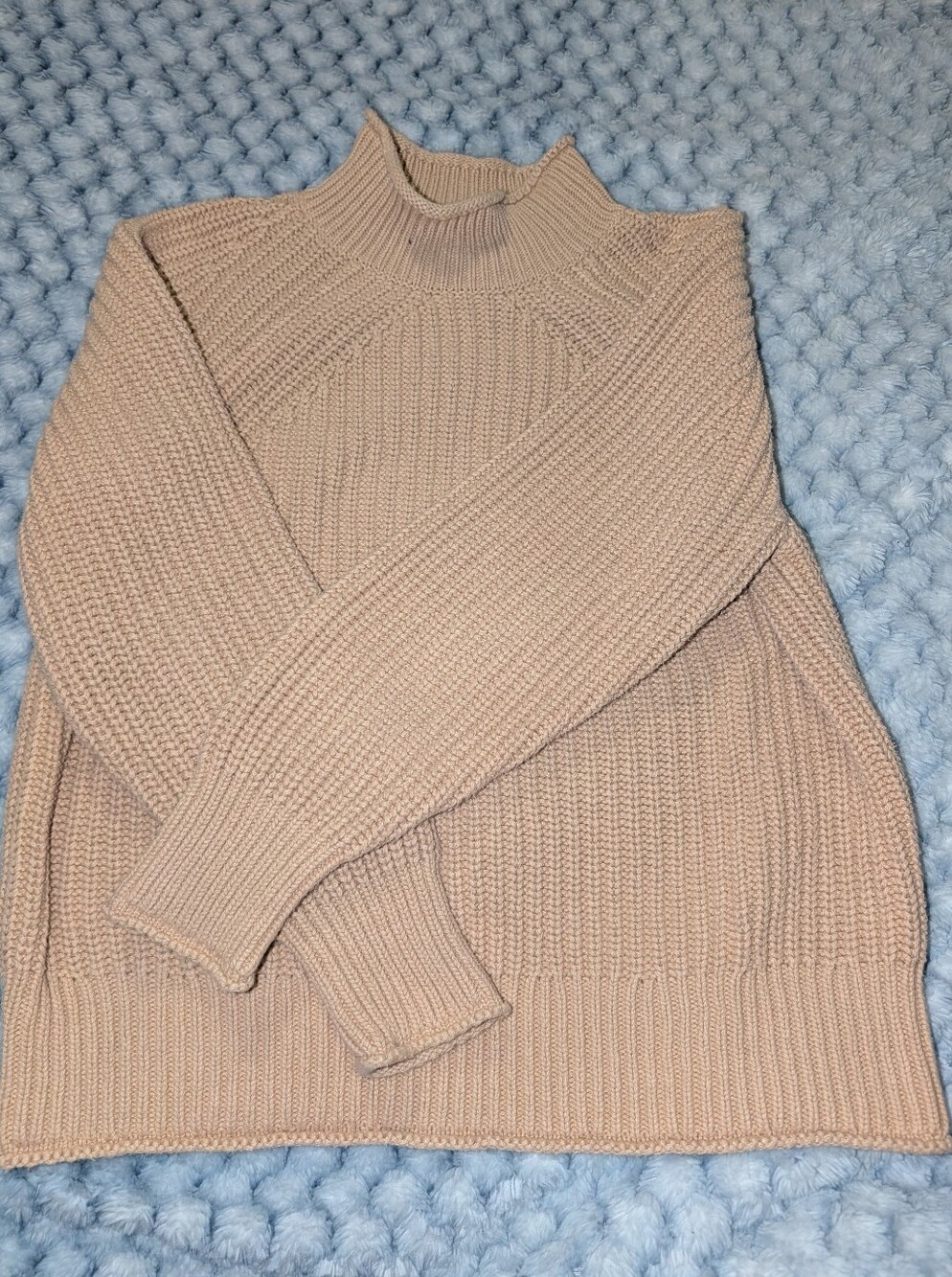 J.Crew Beige 100% Cotton Chunky Ribbed Mock Neck Knit Sweater - Women's Medium